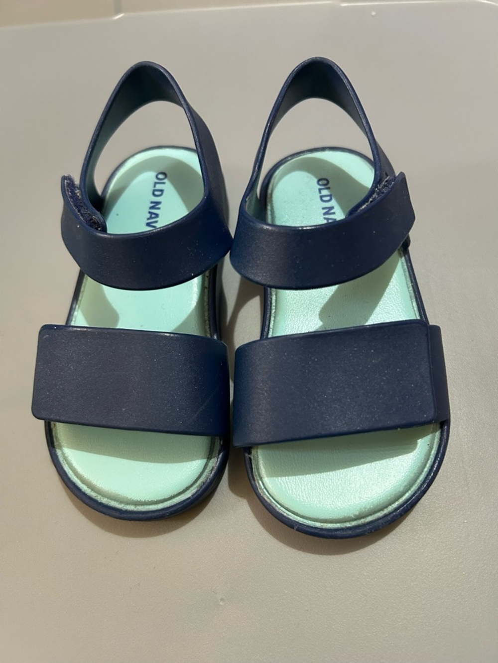Old Navy Navy and Mint Green Kids Sandals with Adjustable Straps